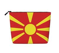 Trousse de maquillage légère en imitation lin Motif drapeau de la Macédoine du Nord