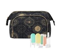 Trousse de maquillage légère noire et dorée pour femme - Motif tarot astrologie