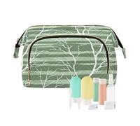 Trousse de maquillage légère pour femme avec branches d'arbre blanches et rayures vertes