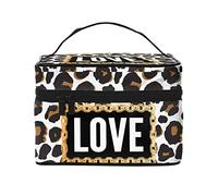 Trousse de maquillage léopard marron Love, trousse de toilette pour femme, trousse de maquillage de voyage, trousse de toilette, trousse de maquillage, organisateur de maquillage, grande trousse de ma