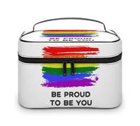 Trousse de Maquillage LGBT Gay Pride Be Proud pour Femmes, Trousse de Voyage, Grande Trousse de Toilette étanche avec poignée, Organiseur de cosmétiques, boîte de Maquillage Portable pour fête de ma