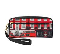Trousse de maquillage - London Street Print Petite trousse de maquillage en cuir pour voyage, trousse de toilette avec pochette à fermeture éclair, noir, One Size