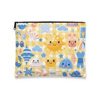 Trousse de maquillage ludique jaune avec motif de plage, pochette de voyage pour femme, organiseur portable en toile avec fermeture éclair, trousse de toilette d'été, jaune, 7x9 Inch, Soleil