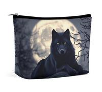 Trousse de Maquillage Majestic Black Wolf & Full Moon pour Sac à Main, Trousse de Toilette de Voyage zippée pour Femme, idéale pour Ranger Vos Produits de Toilette et cosmétiques.