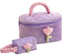 Trousse De Maquillage, Malette Rangement, 2 Pièces, Avec Fente Élastique Pour Pinceau, Portable, Pour Femme Et Fille, Violet, Lilas, Design Unique