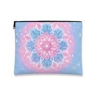 Trousse de maquillage mandala, pochette de voyage artistique à motif floral pêche et bleu pour femme, petite pochette portable en toile avec fermeture éclair, cadeau quotidien pour soins de la peau