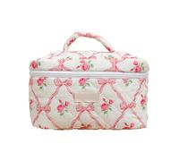 Trousse de maquillage matelassée à motif floral | Trousse de maquillage esthétique florale - Trousse de maquillage de voyage, organisateur de maquillage, trousse de toilette matelassée de grande