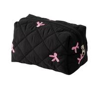 Trousse de maquillage matelassée douce avec nœud papillon pour rouge à lèvres, accessoires de maquillage pour femme, Noir