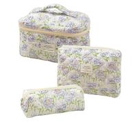 Trousse de Maquillage matelassée en Coton 3 pièces,Trousse de Maquillage Mignonne for Femmes,Ensemble de Trousse de Maquillage esthétique à Coquette Florale,Rangement de Toilette (Color : C)