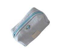 Trousse de maquillage matelassée en coton à motif floral de grande capacité pour femmes et filles, bleu clair, As shown in the figure