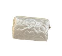 Trousse de Maquillage matelassée en PU avec nœud d'amour, Pochette for Produits Soins la Peau, Poche intérieure, Sac Rangement Multifonction for, à Main pour Maquillage et Beauté(Beige)