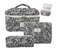Trousse de Maquillage matelassée Lot de 3 pièces en Coton Motif Floral différentes Tailles avec Fermeture éclair idéale pour Les Voyages.