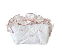 Trousse de maquillage matelassée mignonne - Trousse de maquillage de voyage - Esthétique - Nœud en dentelle - Motif floral - Trousse de toilette pour femmes et filles, Rose S, S