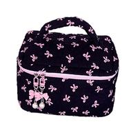 Trousse de maquillage matelassée - Pochette esthétique avec nœud mignon, étui durable pour cosmétiques, grand organisateur de rangement, design portable | Trousse de maquillage pour voyage, maison