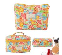 Trousse de maquillage matelassée, trousse de maquillage en coton | Rangement portable pour pinceaux de maquillage, filles, femmes, Grand sac à main Love Graffiti + moyen + petit, Refer to description