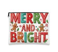 Trousse de maquillage Merry and Bright sur le thème des vacances, pochette de voyage pour femme, organiseur portable en toile avec fermeture éclair, trousse de toilette de Noël, blanc, 7x9 Inch