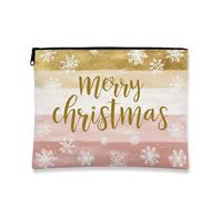 Trousse de maquillage « Merry Christmas » - Motif flocon de neige - Pochette de voyage pour femme - Petite pochette portable en toile avec fermeture éclair - Trousse de toilette d'hiver, pêche, 7x9