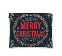 Trousse de maquillage « Merry Christmas », pochette de voyage festive vintage pour femme, petite trousse de toilette portable en toile à fermeture éclair, trousse de toilette de vacances, bleu marine