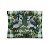Trousse de maquillage « Merry Christmas » - Style rustique vintage - Oiseaux - Pochette de voyage pour femme - Organiseur portable en toile avec fermeture éclair - Trousse de toilette pour les