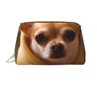Trousse de maquillage mignonne avec imprimé Chihuahua déprimé pour femme, sac de maquillage portable en cuir, sac de voyage à fermeture éclair, sac à cosmétiques organisateur, blanc, Taille unique,