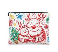 Trousse de maquillage mignonne avec renne fantaisie, pochette de voyage pour femme, petite pochette portable en toile à fermeture éclair, trousse de toilette de Noël, Rouge, 7x9 Inch, Renne