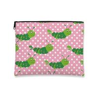 Trousse de maquillage mignonne en forme de chenille, insectes verts, pochette de voyage pour enfants, petite trousse de toilette portable en toile à fermeture éclair, cadeau d'anniversaire, pêche, 7x9