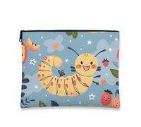 Trousse de maquillage mignonne en forme de chenille, jaune dessin animé, pochette de voyage pour enfants, petite trousse portable en toile avec fermeture éclair, cadeau pour anniversaire et festivals