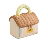 Trousse de Maquillage Mignonne en Forme de Maison, Organiseur de Maquillage Portable de Voyage avec Poches latérales, for Filles Sac Maquillage(Brown)