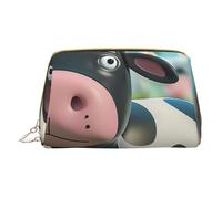 Trousse de maquillage mignonne imprimée vache pour femme, maman, petite trousse de maquillage de voyage en cuir PVC, cadeau mignon, trousse de toilette avec fermeture éclair, blanc, Taille unique,