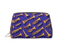 Trousse de maquillage minimaliste avec imprimé saxophone jaune, trousse de toilette de voyage pour femme, grande capacité, trousse de maquillage en cuir, trousse de maquillage, jolie pochette de