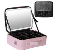 Trousse de Maquillage Miroir CEIEVER Trousse de Maquillage Miroir Lumineux Trousse de Maquillage Portable avec Séparations Réglables Voyage Trousse de Maquillage pour Femmes, Rose, 37X26,5X12,5CM