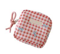 Trousse de maquillage moderne à motif carré, organiseurs de maquillage en tissu robuste, solution de rangement compacte et conviviale pour les voyages, porte-maquillage délicat en polyester, Rouge