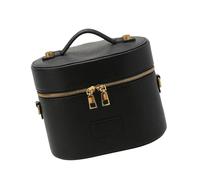 Trousse de maquillage moderne de forme ovale pour ranger de grandes bouteilles et produits de soins de la peau Organisation cosmétique Transporter des articles de toilette en cuir PU, Noir
