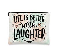 Trousse de maquillage moderne ludique, Life Is Better with Laughter, pochette de voyage pour femme, petite pochette de rangement portable à fermeture éclair, cadeau de printemps saisonnier, Pastel