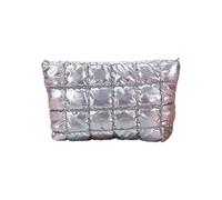 Trousse de maquillage moderne matelassée, multi-usages, sac portable pour cosmétiques, surfaces texturées à la mode, robustes en polyuréthane, Argenté., Taille unique