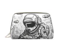 Trousse de maquillage monochrome imprimée de style esquisse de jeu, organiseur spacieux conçu pour les pinceaux et les articles de toilette, doré, One Size