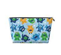 Trousse de maquillage monstre de dessin animé, trousse de toilette de voyage, trousse de maquillage pour femme, trousse de maquillage en cuir, jolie pochette de maquillage, Argenté, One Size