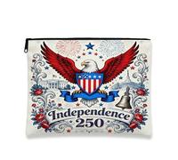 Trousse de maquillage motif aigle du 4 juillet, 17,8 x 22,9 cm, pour sac à main de voyage, pochette cosmétique à motif 250e anniversaire des États-Unis pour femme, organiseur vintage portable en toile