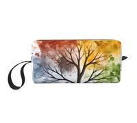Trousse de maquillage motif arbre quatre saisons, résistante à l'eau, organiseur de produits de toilette de voyage pour femmes et hommes, pochette de rangement aquarelle avec fermeture éclair, petit