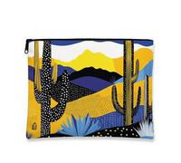 Trousse de maquillage motif cactus, pochette de voyage moderne abstraite pour femme, organiseur portable en toile avec fermeture éclair, trousse de toilette d'été pour soins de la peau, jaune, 7x9