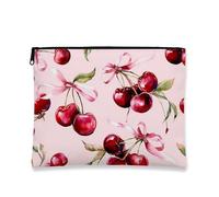 Trousse de maquillage motif cerise, aquarelle pêche, pochette de voyage vintage pour femme, petite poche portable à fermeture éclair, cadeau de vacances de printemps, trousse de toilette pour soins de