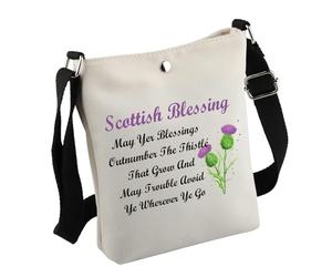 Trousse de maquillage motif chardon écossais - Cadeau de bénédiction - May Yer Blessings Outnumber The Thistle That Grow - Pochette de voyage à fermeture éclair, Scottishbag