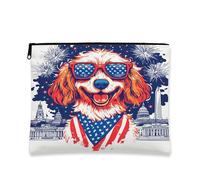 Trousse de maquillage motif chien de lévrier afghan du 4 juillet 17,8 x 22,9 cm pour sac à main de voyage, pochette de maquillage patriotique pour femme, anniversaire américain, pochette de toilette