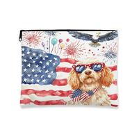Trousse de maquillage motif chien de lévrier afghan du 4 juillet 17,8 x 22,9 cm pour sac à main de voyage, pochette cosmétique à motif anniversaire américain pour femme, organiseur patriotique
