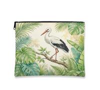 Trousse de maquillage motif cigognes et feuilles botaniques pour femmes, cadeaux pour filles, Monstera Portable Petite toile avec fermeture éclair 17,8 x 22,9 cm