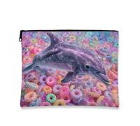 Trousse de maquillage motif dauphin galaxie, jolie pochette de voyage magique pour femme, organiseur portable à fermeture éclair pour soins de la peau, cadeau de plage, accessoire de festival d'été
