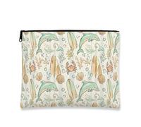 Trousse de maquillage motif dauphins nautiques, créatures océaniques fantaisistes, pochette de voyage pour femme, organiseur portable en toile avec fermeture éclair, trousse de toilette pour la plage