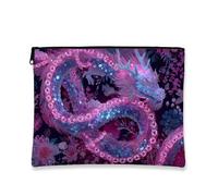 Trousse de maquillage motif dragon, pêche mystique florale pour femme, petite trousse de toilette portable en toile avec fermeture éclair, cadeau d'été, pêche, 7x9 Inch, Dragon