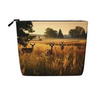 Trousse de maquillage motif ferme avec imprimé cerf pour femme, trousse de maquillage en faux lin, grande capacité, parfaite pour les voyages et un usage quotidien, Noir , Taille unique