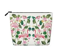 Trousse de maquillage - Motif floral - Faux chanvre - Organiseur de toilette de voyage pour plusieurs utilisations - Rangement quotidien, Flamingo Oiseau Feuilles Rondes, Taille unique